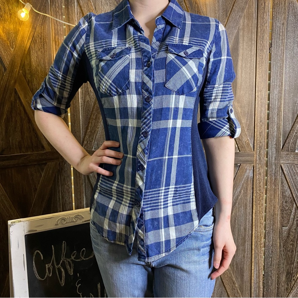 Ci Sono Plaid Blue SMALL Shirt NWOT